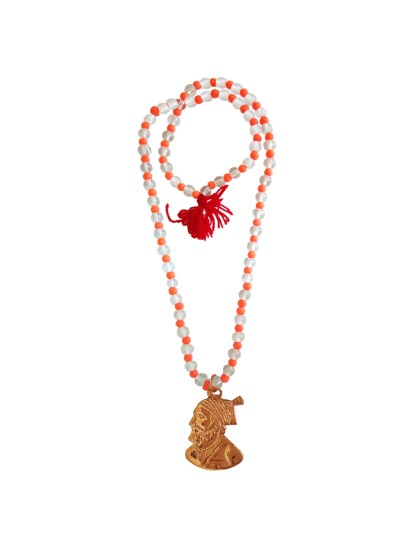 Yoga Energy Medication Coral Crystal With Chhatrapati Shivaji Maharaj Pendant Necklace Mala For Men